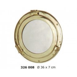 Polished brass porthole mirror ø36cm