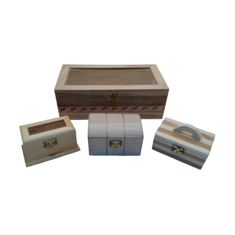 Set of wooden boxes: 1 large + 3 small