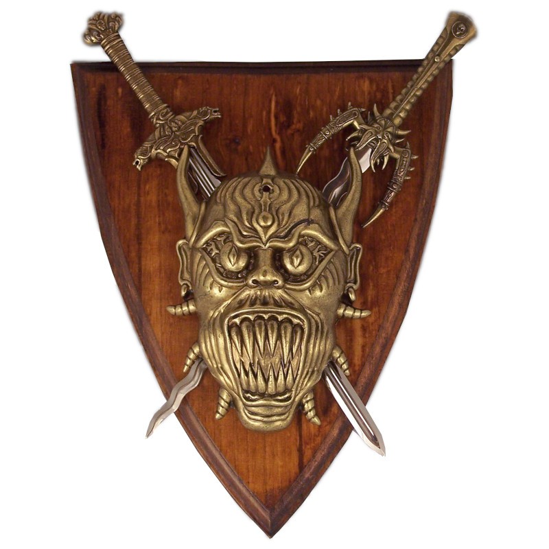 Panoply with demon and 2 swords (22cm)
