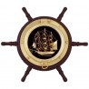 Rudder wheel with brass sailboat