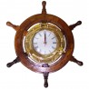 Rueda de timón madera 40cm, con reloj latón 18cm