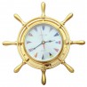 Rudder wheel watch of polished brass with ICS flags 34x7cm