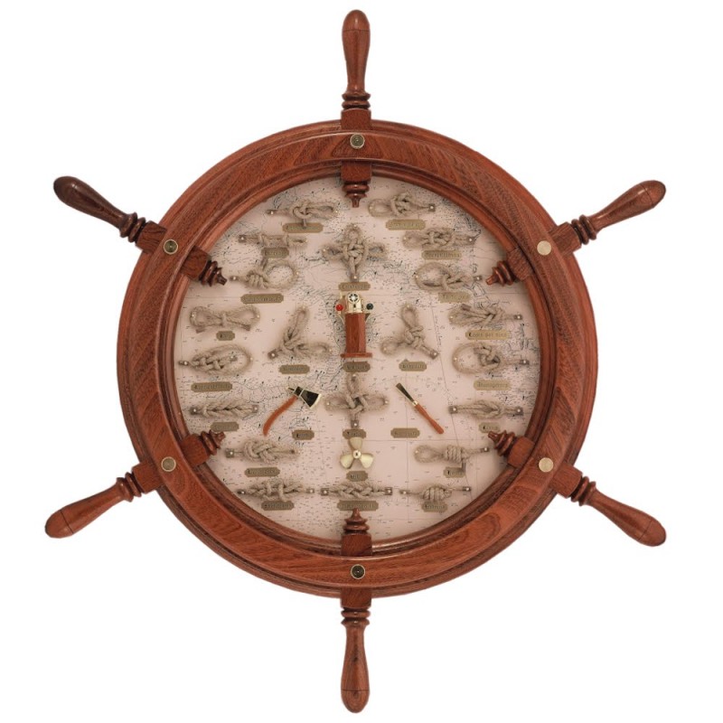 Rudder wheel 72cm with nautical chart and hemp knots