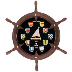 Rueda de timón 72cm con velero y banderas de señales