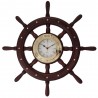 Wooden rudder wheel 60cm with brass porthole watch
