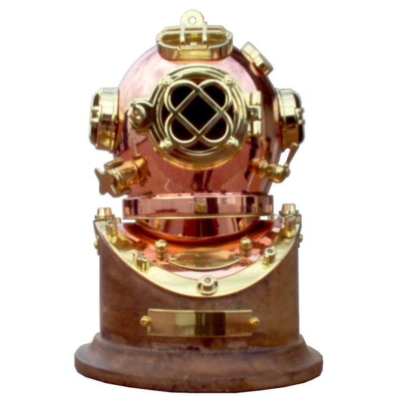 Polished brass and copper diving helmet