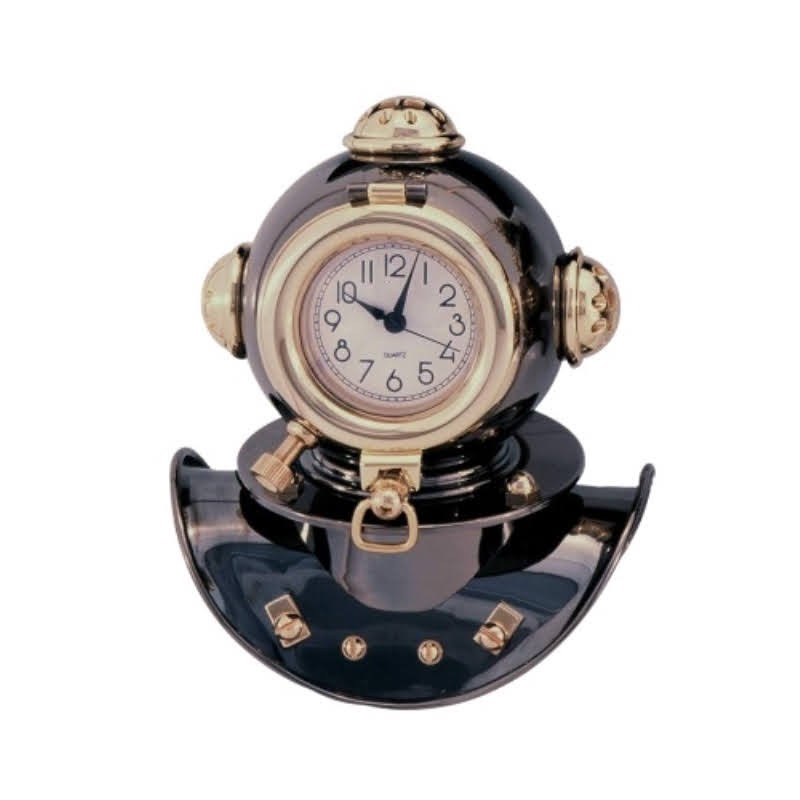 Bluing brass diving helmet with clock, 17x14x11cm