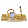 Brass desk set with card holder and clock 16x11x7cm