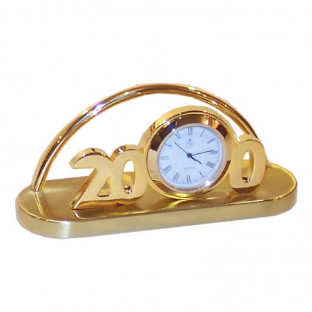 Gilded brass card holder with clock 12x6x4cm