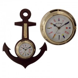 Wooden anchor with thermometer and clock 60x45x10cm