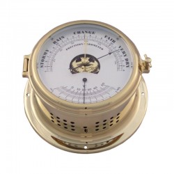 Polished brass barometer and thermometer 14-18x10cm