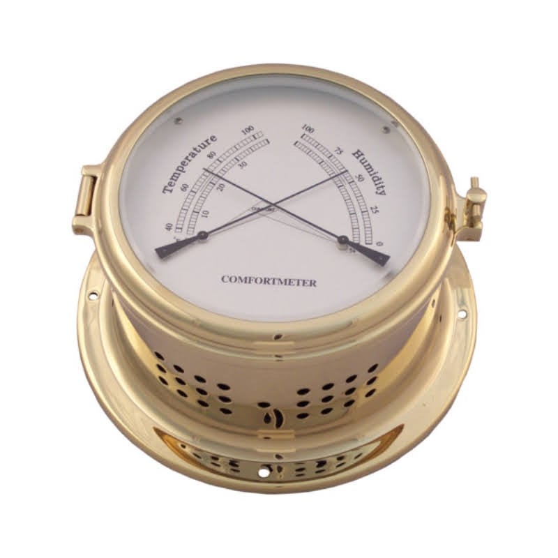 Polished brass thermo-hygrometer 14-18x10cm
