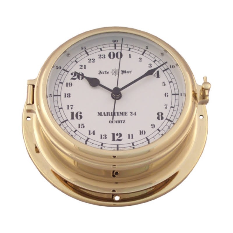 Polished brass 24-Hour clock 14-18x10cm