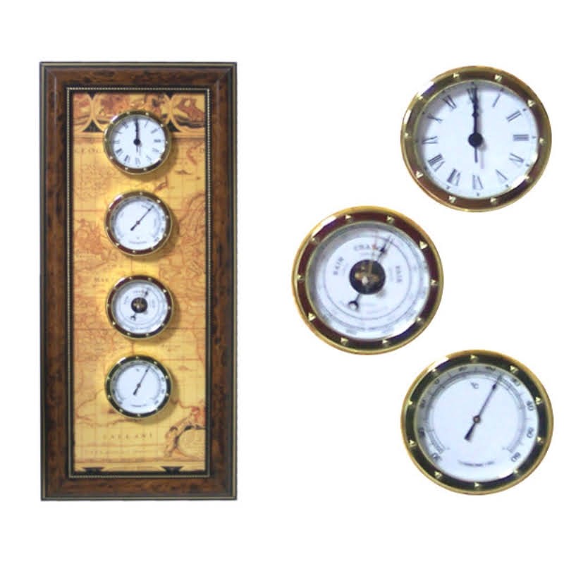 Weather station 60x25cm with clock, hygrometer, barometer and thermometer
