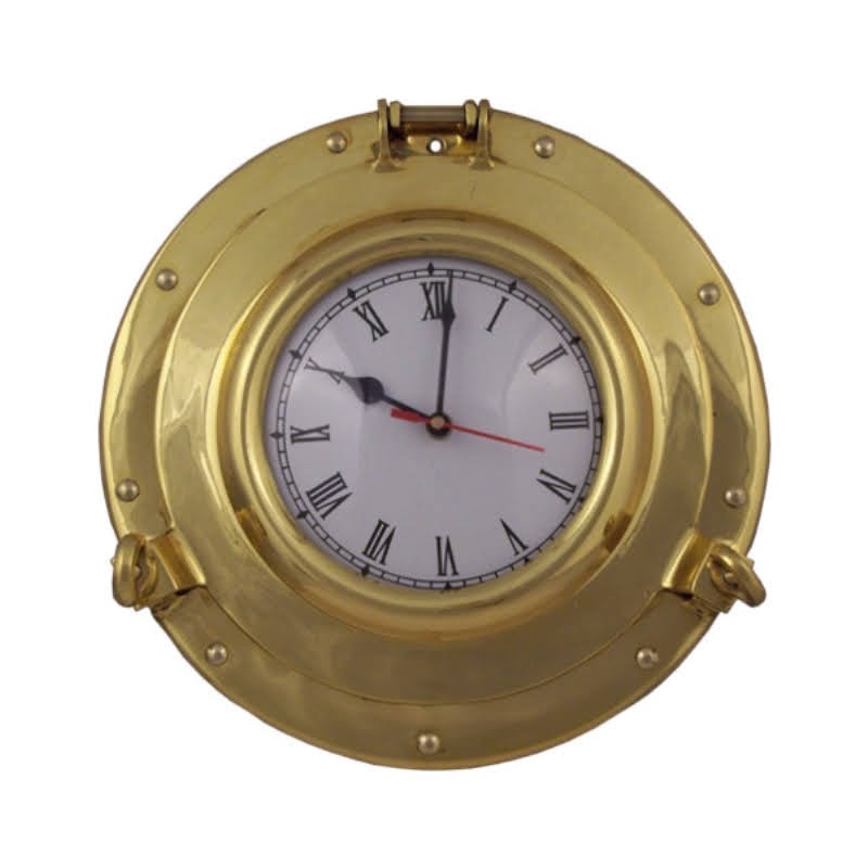 Polished brass porthole clock Ø29x5cm