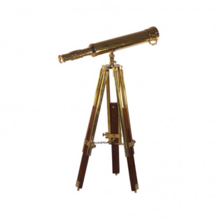 Brass telescope 40cm with wood and brass tripod 68cm
