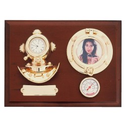 Wall board 22x17x6cm with helmet-clock, photo-holder and thermometer
