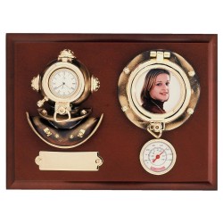 Wall board 22x17x6cm with helmet-clock, photo-holder and thermometer