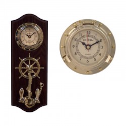 Wall board with clock, rudder wheel and anchor 31x13cm