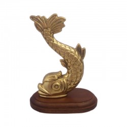 Paperweight brass Fish on wooden base 18cm