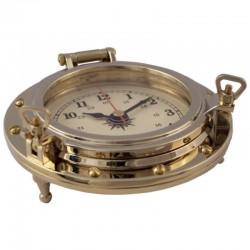 Paperweight brass porthole clock 10x4cm