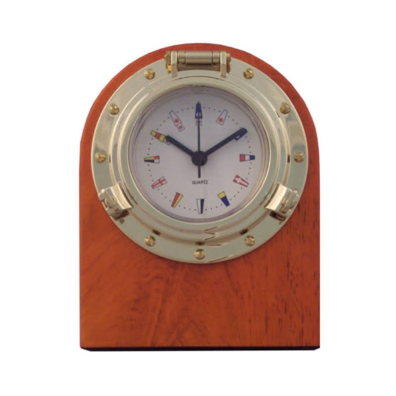 Paperweight brass porthole clock 14.5x11x7cm