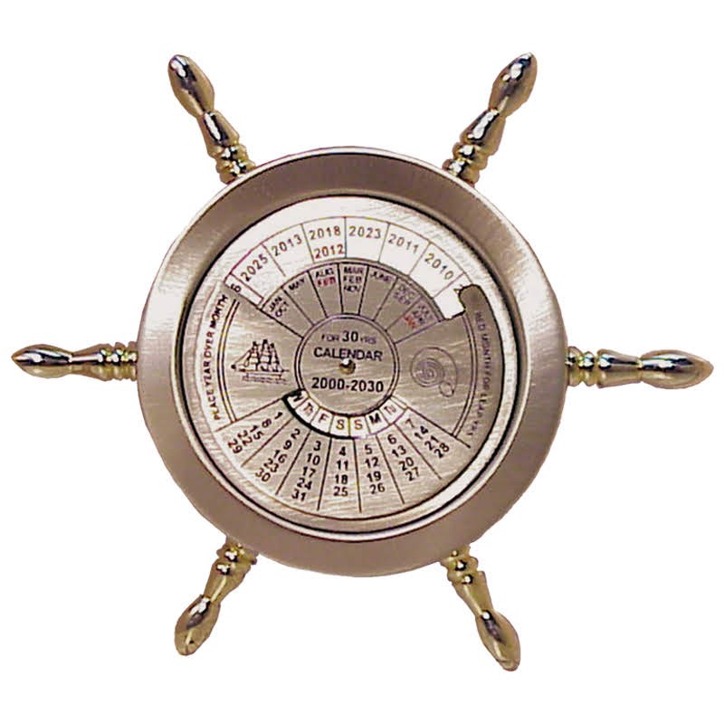 Brass perpetual calendar, rudder wheel 14cm