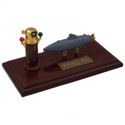 Nautical paperweight with Peral submarine on wooden base 19x9cm