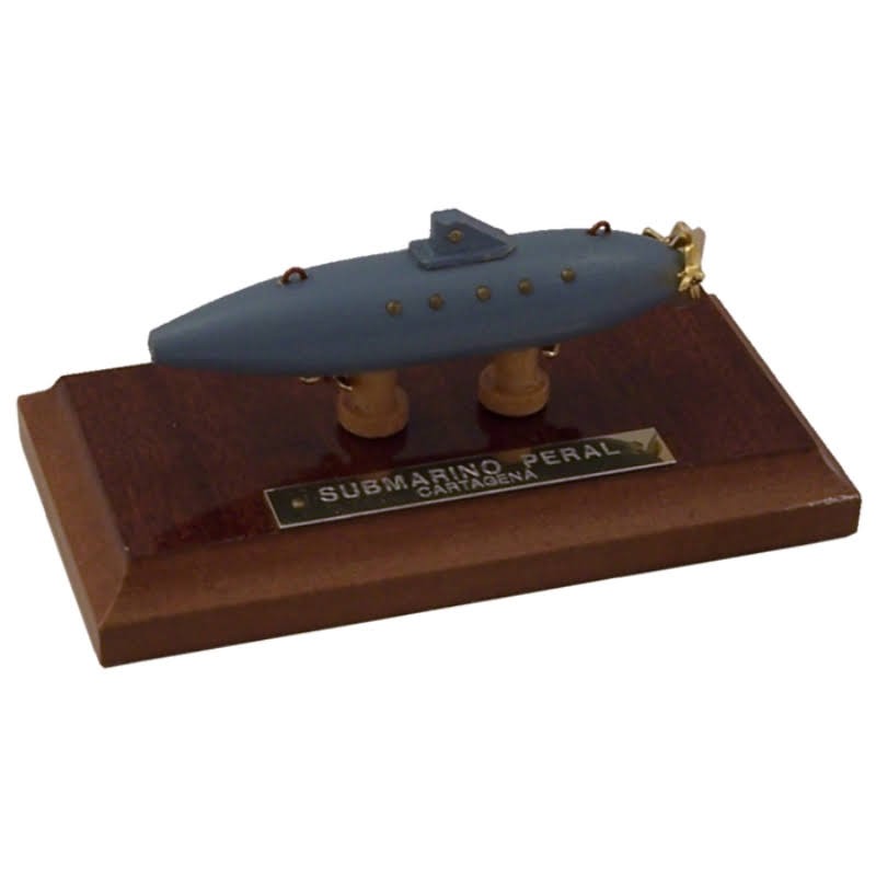 Peral submarine on wooden base 14x7cm