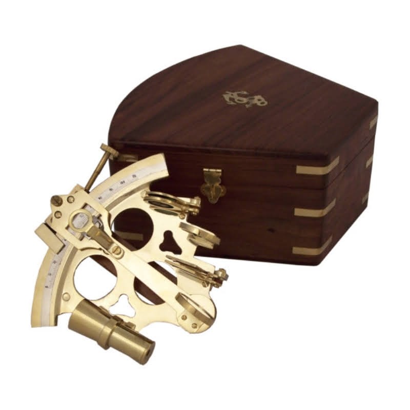Brass sextant 17cm with wooden box