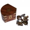 Brass sextant 10cm with wooden box 14x14x8cm