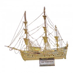 Sailboat "HMS Endeavour" of gilded brass 16x16x4cm