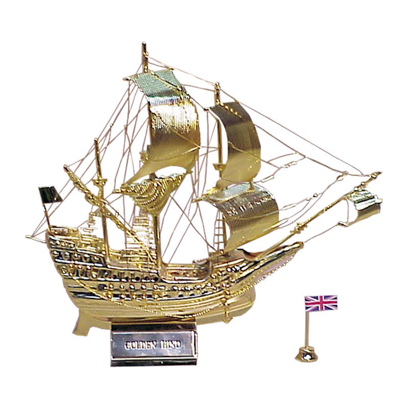 Sailboat "Golden Hind" of gilded brass 16x16x4cm
