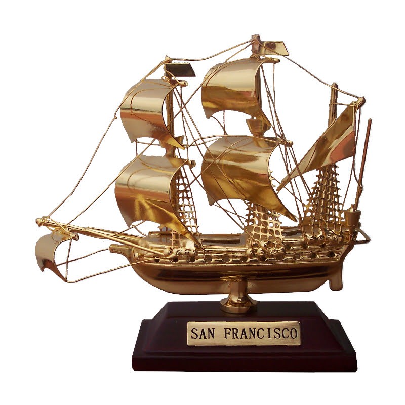 Sailboat "San Francisco" of gilded brass 10x8x4cm