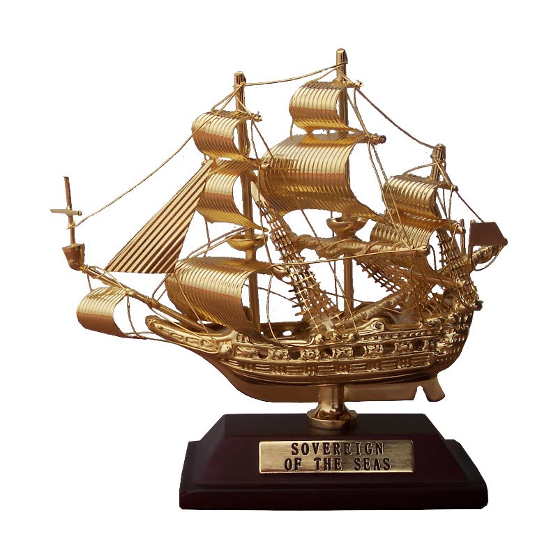 Sailboat "Sovereing of the seas" of gilded brass 10x8x4cm