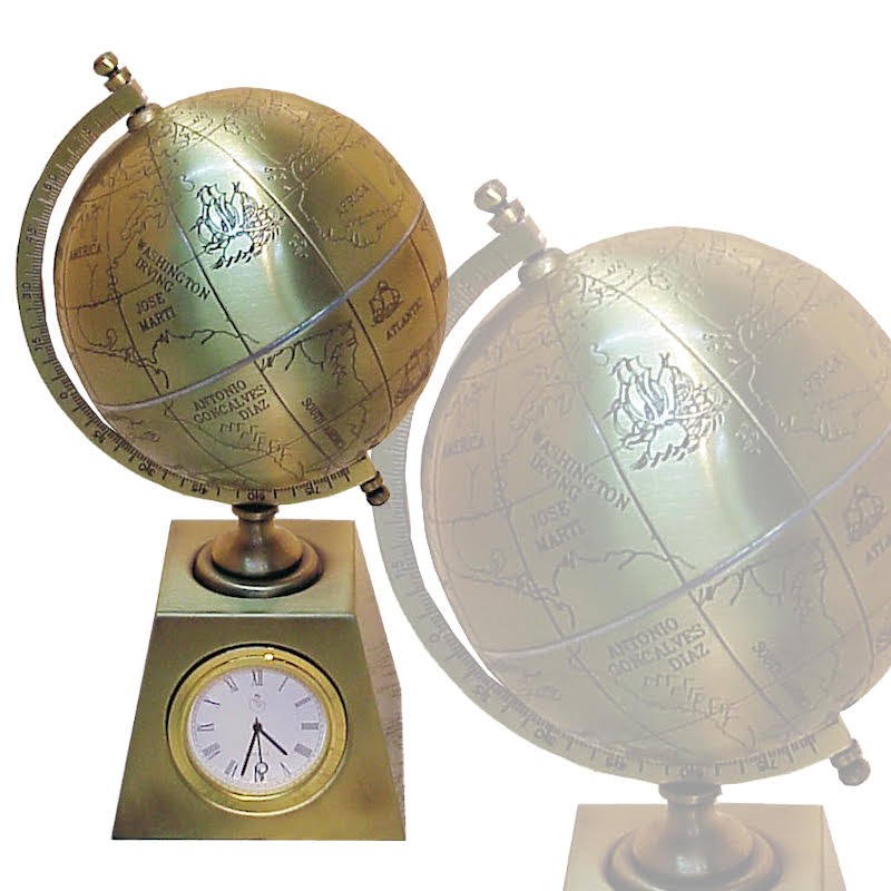 Brass world globe with clock 20x7x7cm