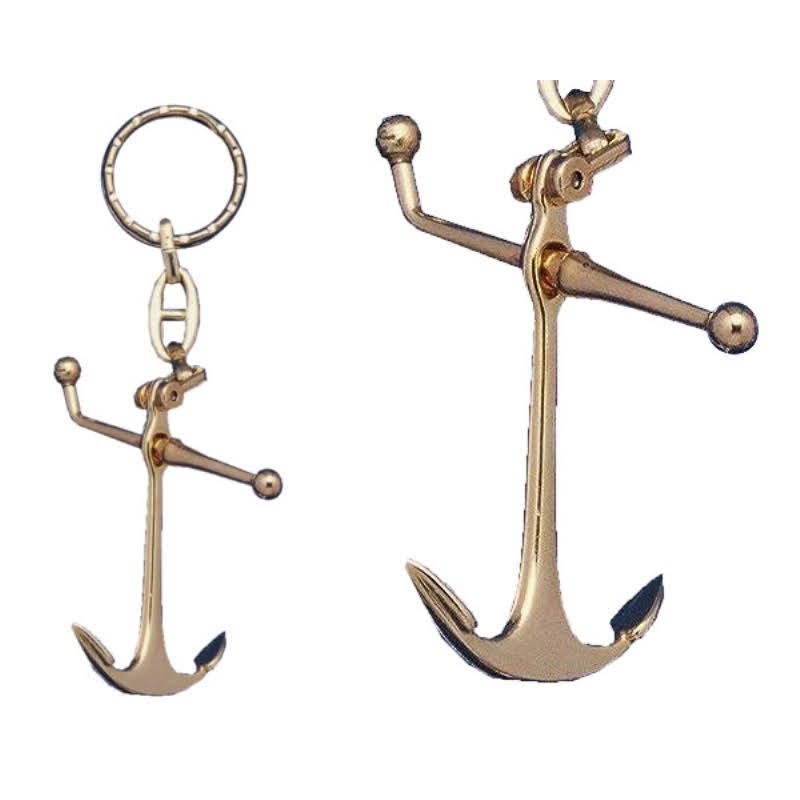 Keychain articulated Admiralty anchor, of gilded metal