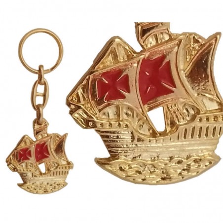 Keychain Caravel, of gilded metal