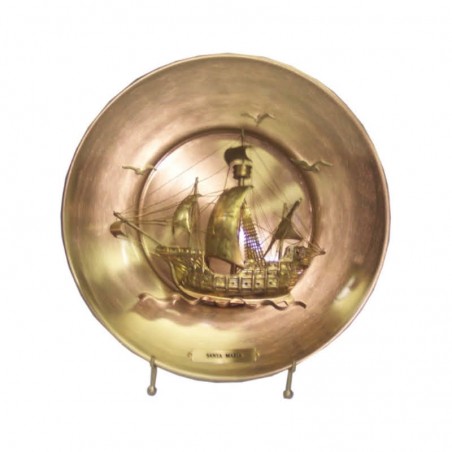 Brass decorative plate with caravel Santa Maria 25cm
