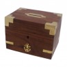 Nautical money box with key, of wood and bronze, 14x10cm