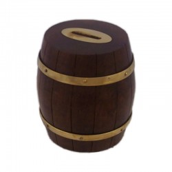 Money box Barrel, of wood and bronze, 10x11cm