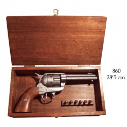 Revolver with bullets and wood case