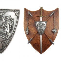 Panoply with shield, sword and 2 flails