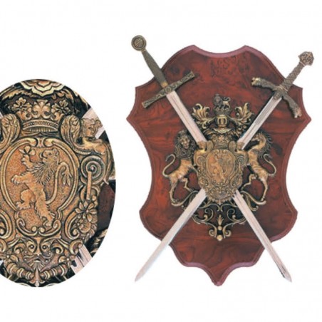 Panoplia con escudo y 2 espadas