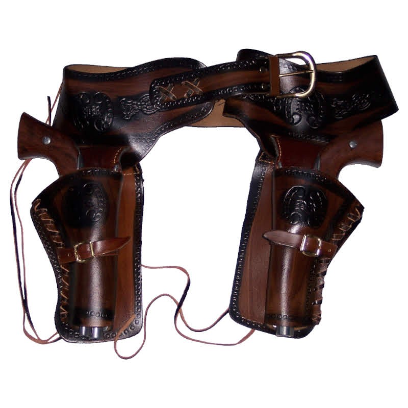 Leather cartridge belt with 2 revolvers and 24 bullets